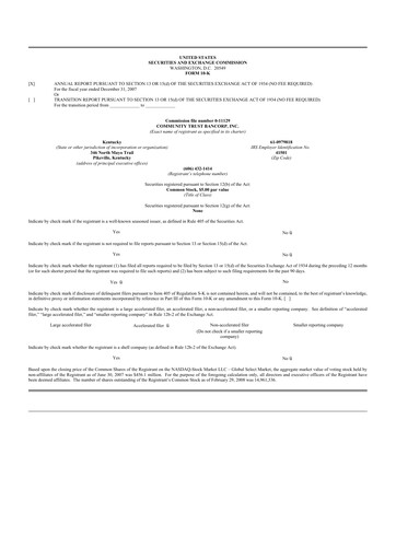 Thumbnail Community Trust Bancorp 10-K Annual Report 