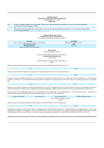 Thumbnail Community Trust Bancorp 10-K Annual Report 