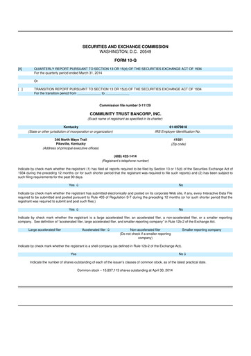 Thumbnail Community Trust Bancorp 10-Q Quarterly Report FY2014 
