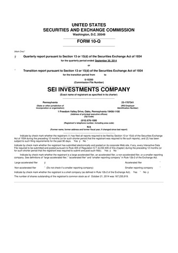 Thumbnail SEI Investments 10-Q Quarterly Report FY2014 