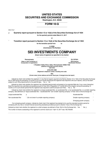 Thumbnail SEI Investments 10-Q Quarterly Report FY2017 