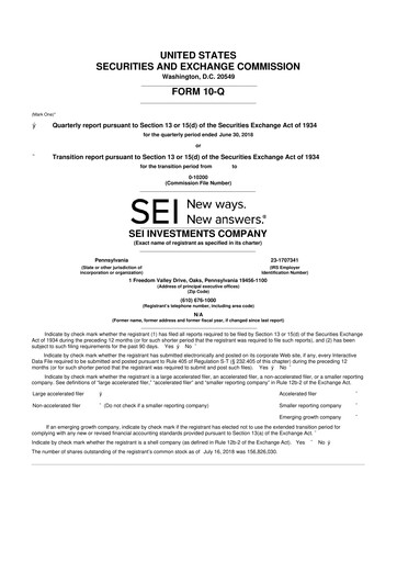 Thumbnail SEI Investments 10-Q Quarterly Report FY2018 