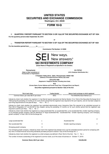 Thumbnail SEI Investments 10-Q Quarterly Report FY2019 