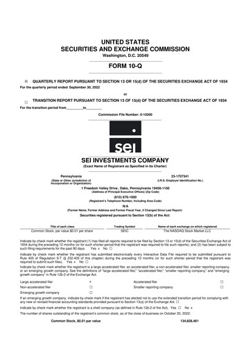 Thumbnail SEI Investments 10-Q Quarterly Report FY2022 