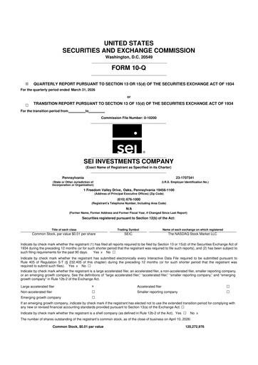Thumbnail SEI Investments 10-Q Quarterly Report FY 