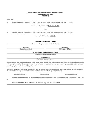 Miniature Ameris Bancorp
 10-Q Rapport trimestriel  