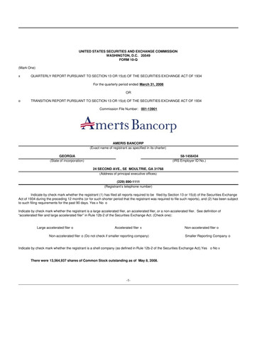 Miniature Ameris Bancorp
 10-Q Rapport trimestriel  