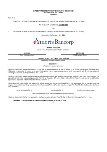 Miniature Ameris Bancorp
 10-Q Rapport trimestriel  