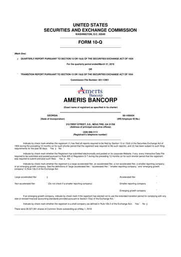 Miniature Ameris Bancorp
 10-Q Rapport trimestriel 2018 