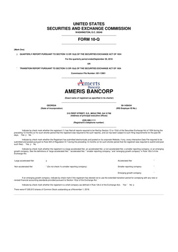 Miniature Ameris Bancorp
 10-Q Rapport trimestriel 2018 