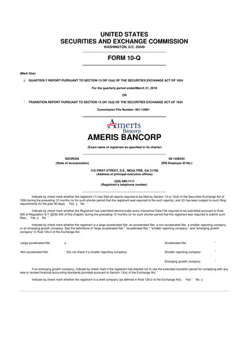 Miniature Ameris Bancorp
 10-Q Rapport trimestriel 2019 