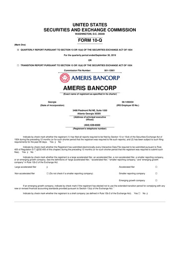 Miniature Ameris Bancorp
 10-Q Rapport trimestriel 2019 