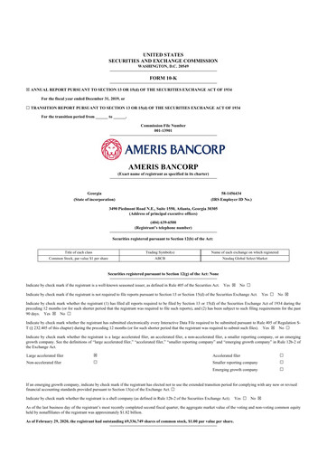 Thumbnail Ameris Bancorp
 10-K Annual Report 2019