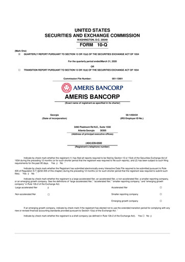 Miniature Ameris Bancorp
 10-Q Rapport trimestriel 2020 