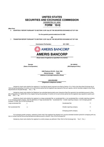 Miniature Ameris Bancorp
 10-Q Rapport trimestriel 2020 