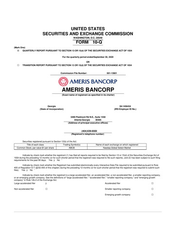 Miniature Ameris Bancorp
 10-Q Rapport trimestriel 2020 