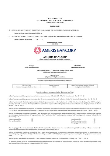 Thumbnail Ameris Bancorp
 10-K Annual Report 2020