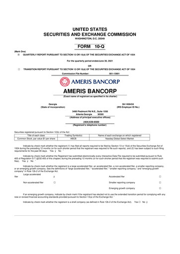 Miniature Ameris Bancorp
 10-Q Rapport trimestriel 2021 