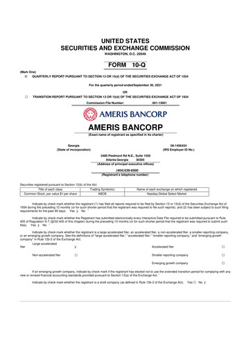 Miniature Ameris Bancorp
 10-Q Rapport trimestriel 2021 