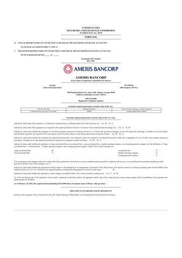 Thumbnail Ameris Bancorp
 10-K Annual Report 2021