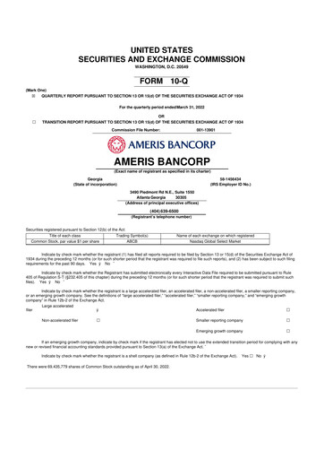 Miniature Ameris Bancorp
 10-Q Rapport trimestriel 2022 