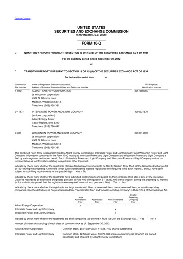 Thumbnail Alliant Energy 10-Q Quarterly Report FY 