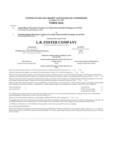 Thumbnail L.B. Foster 10-K Annual Report 2019