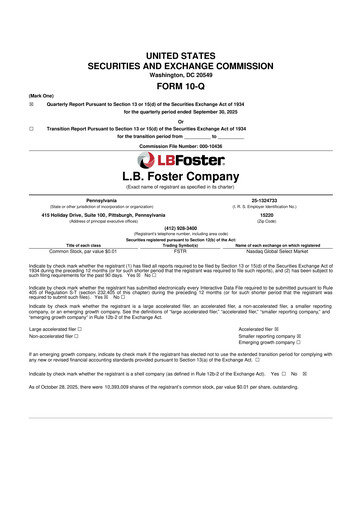 Vorschaubild L.B. Foster 10-Q Quartalsbericht 2025 