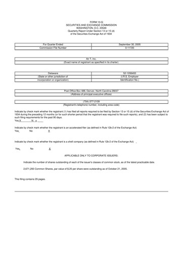 Miniature Air T, Inc. 10-Q Rapport trimestriel  