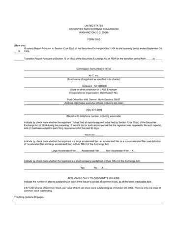 Miniature Air T, Inc. 10-Q Rapport trimestriel  