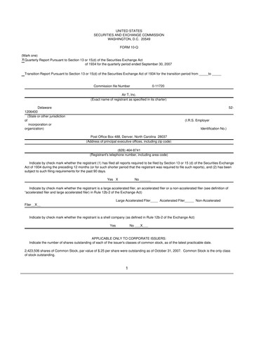 Miniature Air T, Inc. 10-Q Rapport trimestriel  