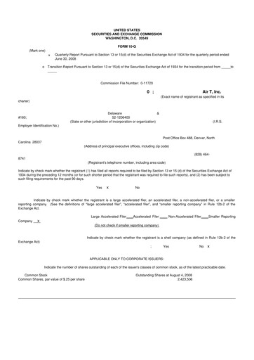 Miniature Air T, Inc. 10-Q Rapport trimestriel  