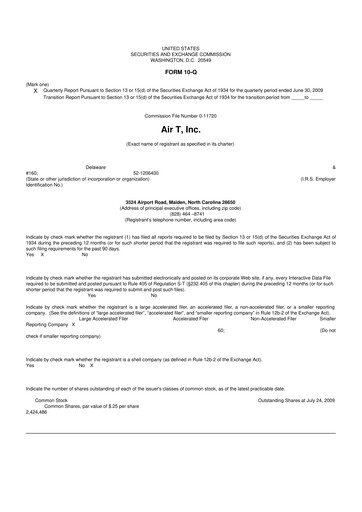 Miniature Air T, Inc. 10-Q Rapport trimestriel  
