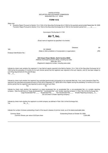 Miniature Air T, Inc. 10-Q Rapport trimestriel  