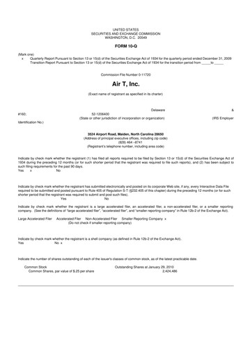 Miniature Air T, Inc. 10-Q Rapport trimestriel  