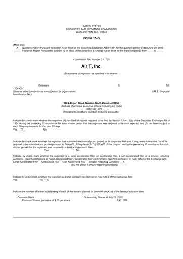 Miniature Air T, Inc. 10-Q Rapport trimestriel  