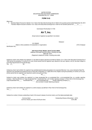 Miniature Air T, Inc. 10-Q Rapport trimestriel  