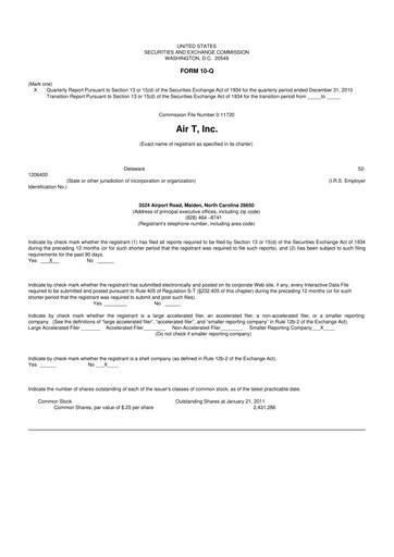 Miniature Air T, Inc. 10-Q Rapport trimestriel  