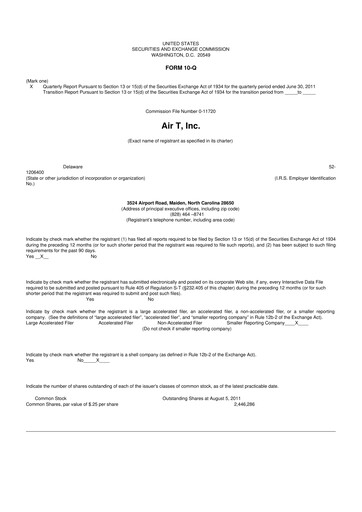 Miniature Air T, Inc. 10-Q Rapport trimestriel  