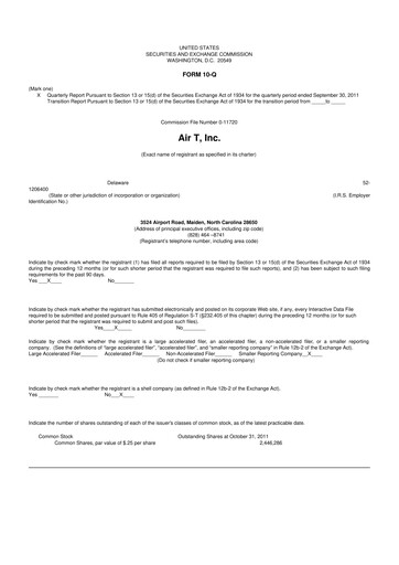 Miniature Air T, Inc. 10-Q Rapport trimestriel  