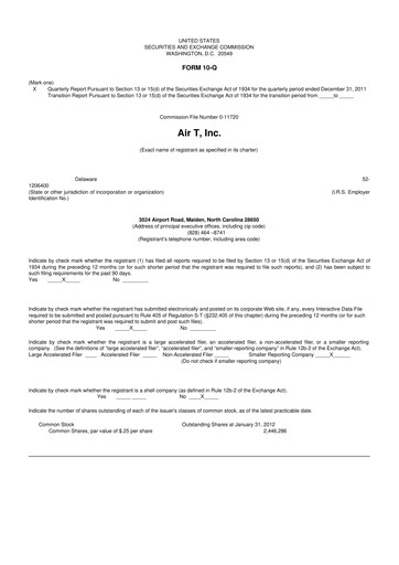 Miniature Air T, Inc. 10-Q Rapport trimestriel  