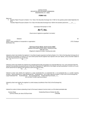 Miniature Air T, Inc. 10-Q Rapport trimestriel  