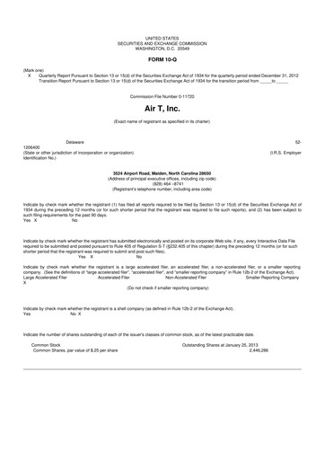 Miniature Air T, Inc. 10-Q Rapport trimestriel  