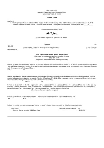 Miniature Air T, Inc. 10-Q Rapport trimestriel  