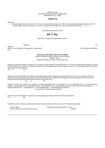 Miniature Air T, Inc. 10-Q Rapport trimestriel  