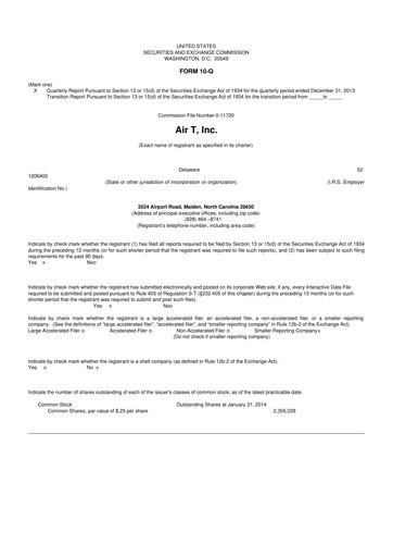 Miniature Air T, Inc. 10-Q Rapport trimestriel  
