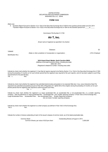Miniature Air T, Inc. 10-Q Rapport trimestriel  