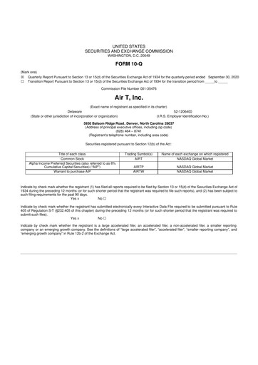 Miniature Air T, Inc. 10-Q Rapport trimestriel  