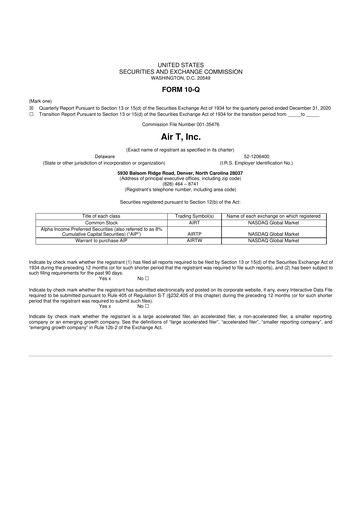 Miniature Air T, Inc. 10-Q Rapport trimestriel  