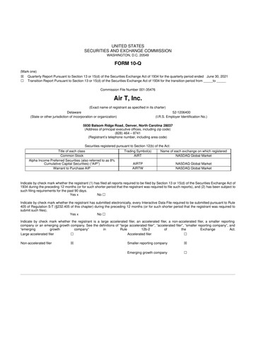 Miniature Air T, Inc. 10-Q Rapport trimestriel  